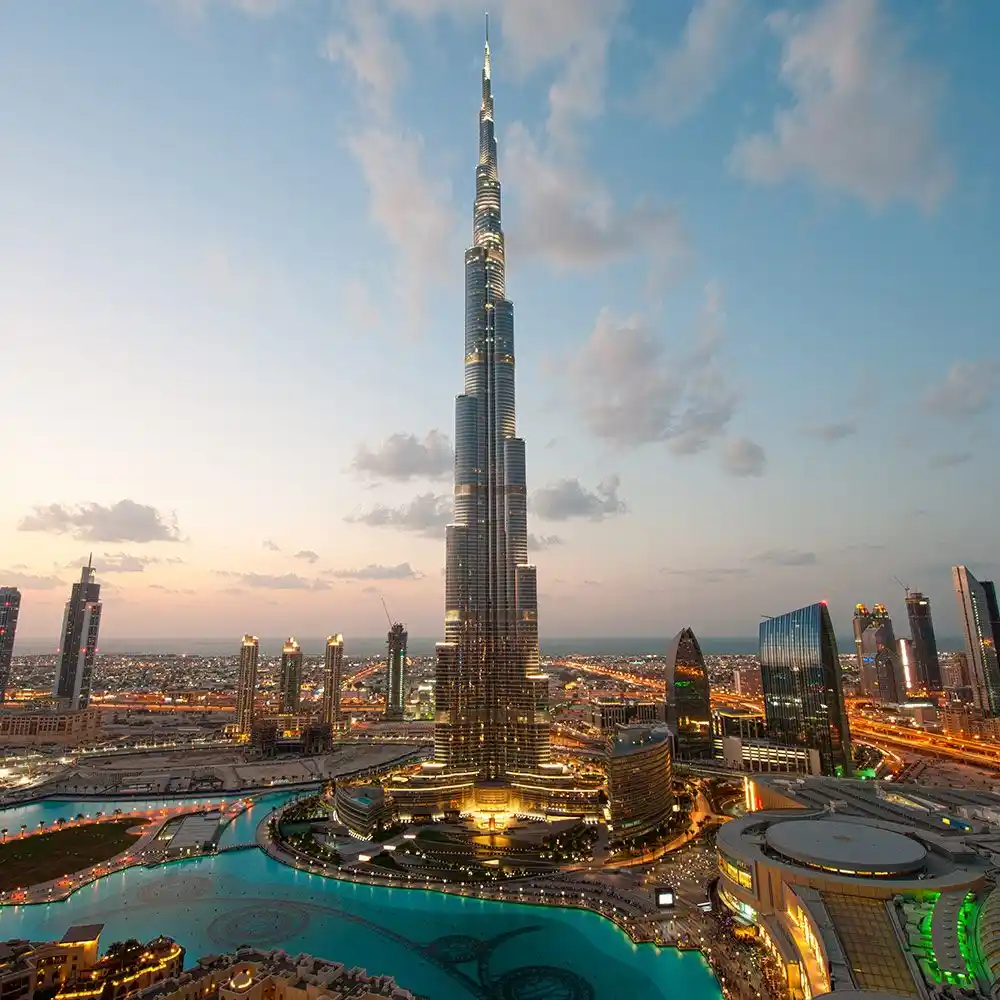 Dubai Marina skyline symbolizing luxury rouns carpet available in the city