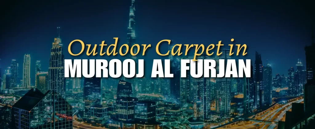 Outdoor carpet on a modern villa patio in Murooj Al Furjan, Dubai, surrounded by landscaped gardens, contemporary architecture, and stylish outdoor seating in a serene residential setting