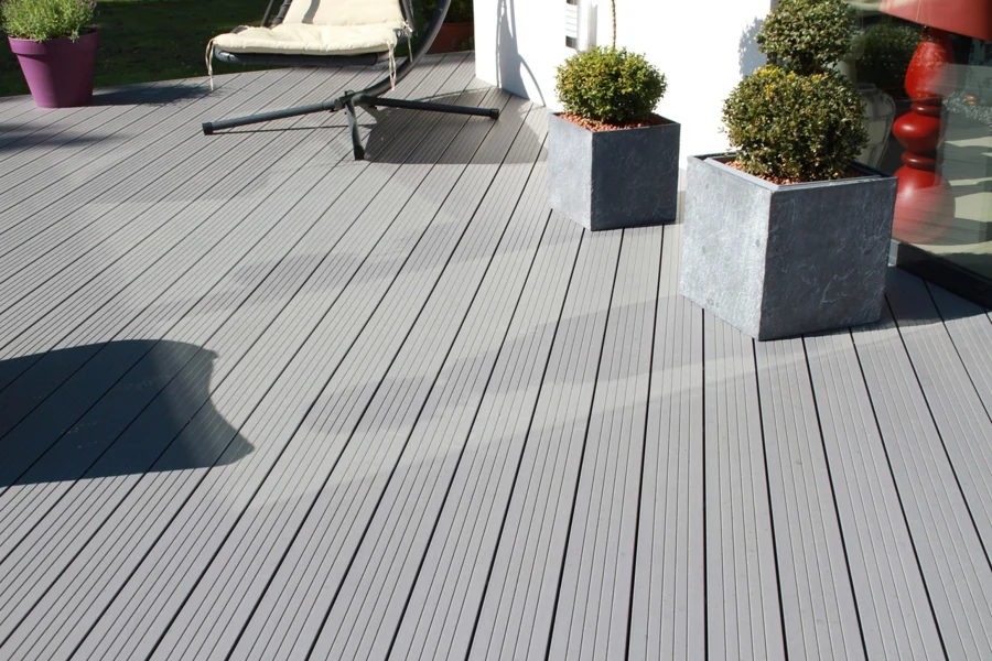 Grey composite decking flooring on outdoor patio